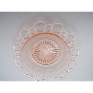 Vintage Pink Glass Bowl Candy Dish Open Lace Edge Scalloped Rim
